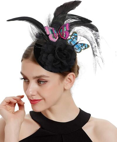 Coucoland Fascinators Hat for Women Pillbox Tea Party Hat Derby Butterfly Feather Cocktail Fascinator Headband (Dark Green) in Kuwait