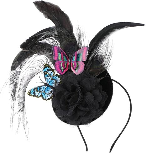 Coucoland Fascinators Hat for Women Pillbox Tea Party Hat Derby Butterfly Feather Cocktail Fascinator Headband (Dark Green) in Kuwait