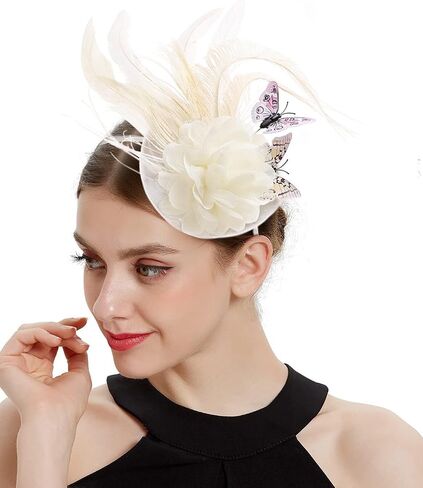 Coucoland Fascinators Hat for Women Pillbox Tea Party Hat Derby Butterfly Feather Cocktail Fascinator Headband (Dark Green) in Kuwait