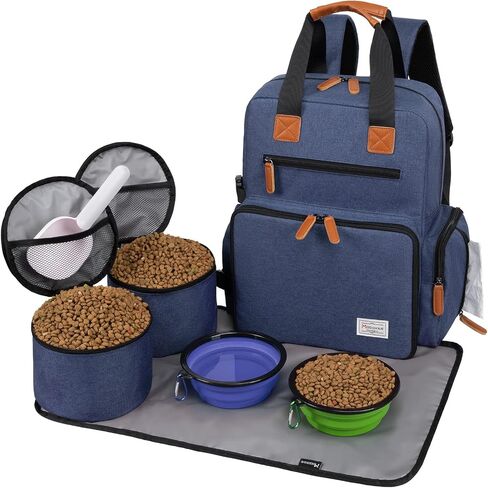 Modoker Dog Travel Bag, Airline Approved Backpack for Pet Accessories Organizer, Tote Weekend Bag with 2 Dog Food Storage Containers, 2 Collapsible Dog Bowls, 1 Pet Mat, Black in Kuwait