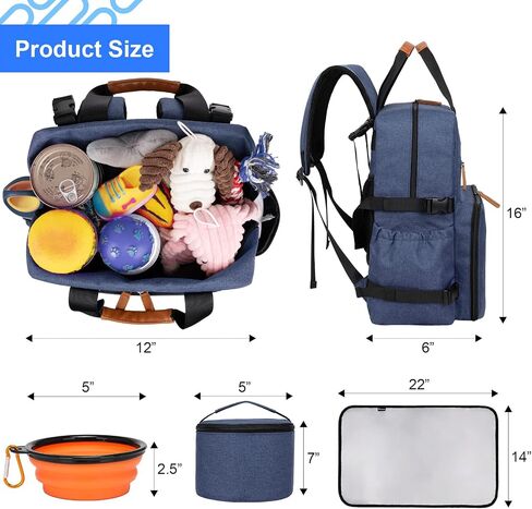 Modoker Dog Travel Bag, Airline Approved Backpack for Pet Accessories Organizer, Tote Weekend Bag with 2 Dog Food Storage Containers, 2 Collapsible Dog Bowls, 1 Pet Mat, Black in Kuwait