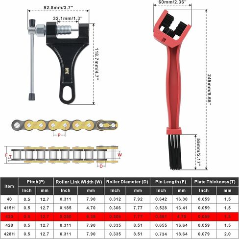 DYC 420 Mini Bike Chain Kit - Front 42 & Rear 90 Link Roller Chain with Adjuster for Coleman CT200U/CT200U-EX/BT200X, Baja Warrior MB200/MB165, Massimo, Predator 212 196cc/200cc 6.5HP (ATV/Dirt Bike) in Saudi Arabia