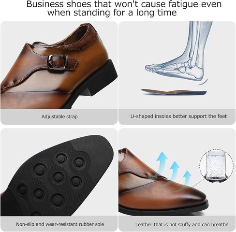 SANNAX Monk Strap Men’s Dress Loafer Shoes Plain Toe Classic Oxfords Shoes for Formal Business Wedding in Saudi Arabia