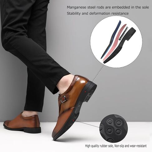 SANNAX Monk Strap Men’s Dress Loafer Shoes Plain Toe Classic Oxfords Shoes for Formal Business Wedding in Saudi Arabia