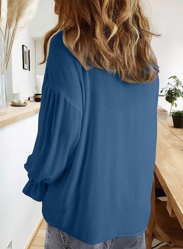 Astylish Women للنساء البلوزات أعمال بياضات الأعمال قمم اللطيف بنفخة الأكمام V العنق القمصان Henley 2025 Fall Outfits in Kuwait