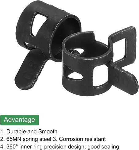 MECCANIXITY 10 Pcs Fuel Line Clamps Spring Band Hose Clamps, 15mm Silicone Air Tube Vacuum Hose Water Pipe Low Pressure Clamps Assortment Kit, Black in Saudi Arabia