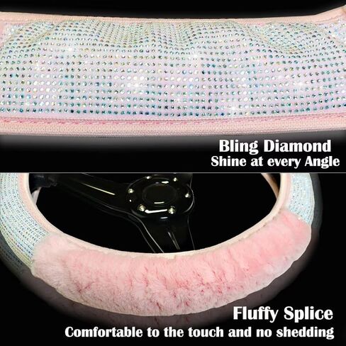 Bling Steering Wheel Cover Black Steering Wheel Accessories, Fluffy Diamond Sparkling Fur Steering Wheel Protector for Women Girls Elastic Steering Wheel Covers Winter Warm Universal Fit 14-15 inch in Saudi Arabia
