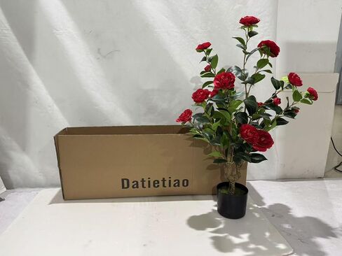 Artificial Camellia Tree 2 Pack - Realistic Camellia Plants in Pot with Red Flowers, Lifelike Faux Greenery for Living Room, Patio, or Wedding, Red in Kuwait