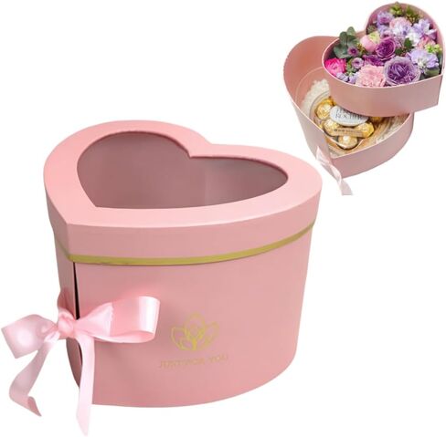BBJ WRAPS Luxury Heart Shaped Flower Boxes with Lids Florist Double Layer Gift Paper Mache Boxes for Arrangements-9"(L) x 8"(W) x 6.5"(H) (Black) in Kuwait