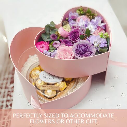 BBJ WRAPS Luxury Heart Shaped Flower Boxes with Lids Florist Double Layer Gift Paper Mache Boxes for Arrangements-9"(L) x 8"(W) x 6.5"(H) (Black) in Kuwait