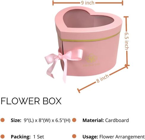 BBJ WRAPS Luxury Heart Shaped Flower Boxes with Lids Florist Double Layer Gift Paper Mache Boxes for Arrangements-9"(L) x 8"(W) x 6.5"(H) (Black) in Kuwait