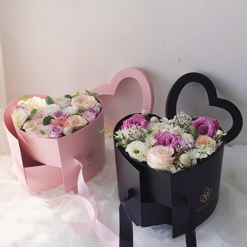 BBJ WRAPS Luxury Heart Shaped Flower Boxes with Lids Florist Double Layer Gift Paper Mache Boxes for Arrangements-9"(L) x 8"(W) x 6.5"(H) (Black) in Kuwait