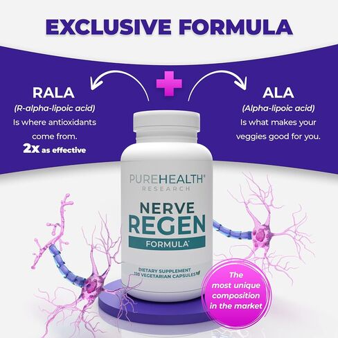 PUREHEALTH RESEARCH Nerve Regen Formula - with Alpha Lipoic Acid (ALA), Acetyl-L-Carnitine (ALC), Benfotiamine - Nerve Support Supplement for Healthy Circulation, Hands, Feet & Toes - 60 Capsules in Saudi Arabia
