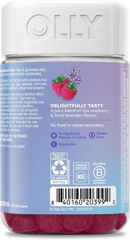 OLLY Relaxing Magnesium Gummies, Supports Muscle Relaxation*, Magnesium Citrate, Raspberry Lavender Flavor, 15 Day Supply - 60 Count in Saudi Arabia