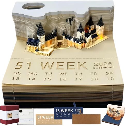 3D Memo Pads Calendar 2025 ، Magic Castle 3D DIY Memo Memo Pad with Lights ، Time Piece Calendar 2025 Tear Away Corving Diy Post Post Craft (Magic Castle) in Saudi Arabia