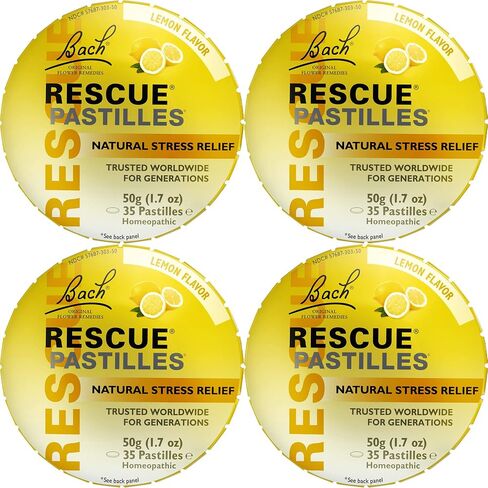 Bach RESCUE PASTILLES, Variety Flavor: Mixed Berry, Orange-Elderflower, Black Currant and Cranberry, Lozenges, Homeopathic, Flower Essences, 4 Pack in Kuwait