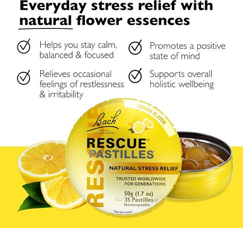 Bach RESCUE PASTILLES, Variety Flavor: Mixed Berry, Orange-Elderflower, Black Currant and Cranberry, Lozenges, Homeopathic, Flower Essences, 4 Pack in Kuwait