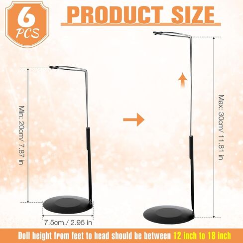 6 Pcs Black Adjustable Doll Stand, Fits 8 to 12 Inch Dolls or Action Figures, Doll Display Rack with Expandable Waist Wire for Home Shop Birthday Party Favor in Saudi Arabia