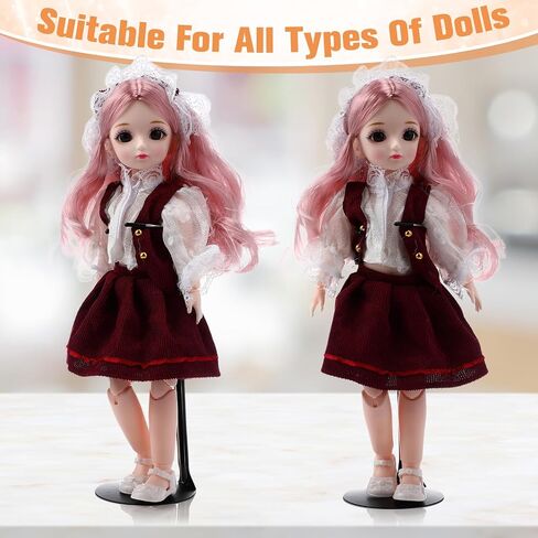 6 Pcs Black Adjustable Doll Stand, Fits 8 to 12 Inch Dolls or Action Figures, Doll Display Rack with Expandable Waist Wire for Home Shop Birthday Party Favor in Saudi Arabia