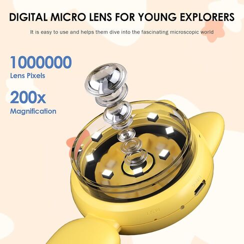 مجهر الأطفال مع التكبير 100x ، المجهر الرقمي المحمول المحمولة المحمولة للأطفال ، لعبة تعليمية قابلة للشحن مع ضوء LED ، هدية مجموعة العلوم للبنين والبنات 3+ in Kuwait