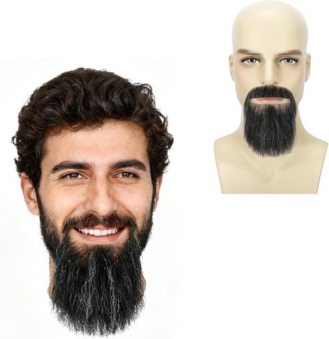 Soft Human Hair Beard Lace Base Hand Knotted Realistic Mustache for Adults Costume Party Funny Cosplay Fake Full Beard in Saudi Arabia
