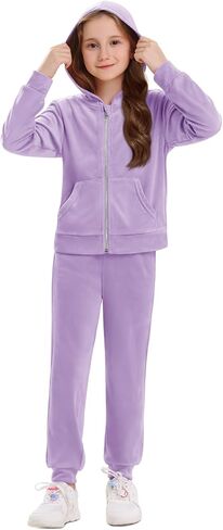 Stelle Girls Velour Tracksuits 2 Piece Sweatsuit Outfit Zip Up Hoodie and Jogger Sweatpants Athletic Clothing Sets in Kuwait