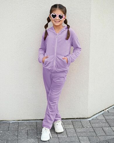 Stelle Girls Velour Tracksuits 2 Piece Sweatsuit Outfit Zip Up Hoodie and Jogger Sweatpants Athletic Clothing Sets in Kuwait