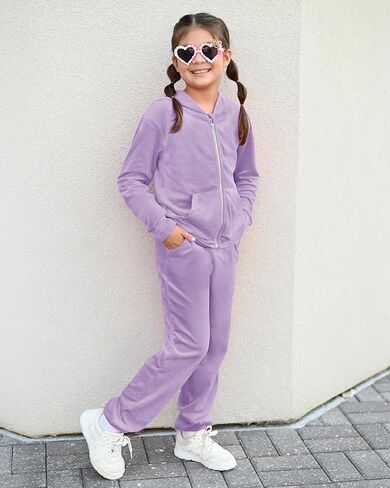 Stelle Girls Velour Tracksuits 2 Piece Sweatsuit Outfit Zip Up Hoodie and Jogger Sweatpants Athletic Clothing Sets in Kuwait