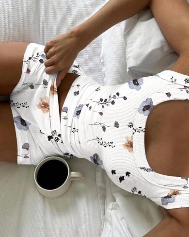 Chicme Womens Pajama مجموعات دبابة بلا أكمام غير أكيمة وسروال شورت مضلعة متماسكة 2 قطعة قطعة in Kuwait