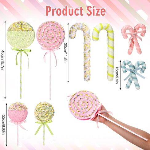 8 Pcs Assorted 16'' Giant Lollipop Decorations 4 Mixed Sizes Large Lollipop Christmas Decorations Red and White Candy Cane Ornaments for Christmas Tree Home Decoration in Kuwait