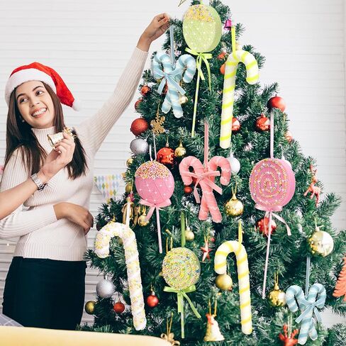 8 Pcs Assorted 16'' Giant Lollipop Decorations 4 Mixed Sizes Large Lollipop Christmas Decorations Red and White Candy Cane Ornaments for Christmas Tree Home Decoration in Kuwait