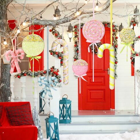 8 Pcs Assorted 16'' Giant Lollipop Decorations 4 Mixed Sizes Large Lollipop Christmas Decorations Red and White Candy Cane Ornaments for Christmas Tree Home Decoration in Kuwait