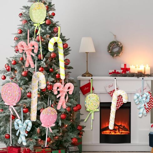 8 Pcs Assorted 16'' Giant Lollipop Decorations 4 Mixed Sizes Large Lollipop Christmas Decorations Red and White Candy Cane Ornaments for Christmas Tree Home Decoration in Kuwait