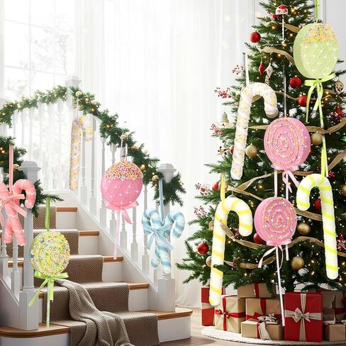 8 Pcs Assorted 16'' Giant Lollipop Decorations 4 Mixed Sizes Large Lollipop Christmas Decorations Red and White Candy Cane Ornaments for Christmas Tree Home Decoration in Kuwait