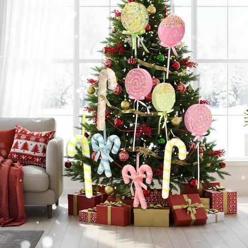 8 Pcs Assorted 16'' Giant Lollipop Decorations 4 Mixed Sizes Large Lollipop Christmas Decorations Red and White Candy Cane Ornaments for Christmas Tree Home Decoration in Kuwait