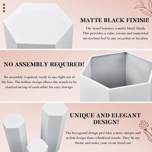 3 PCS Matte Matte Black Residents for Display ، Senxagonal Residents Stands Cylinder Cake Senter Pailar for Wedding Party Sculpture Collection Decor in Kuwait