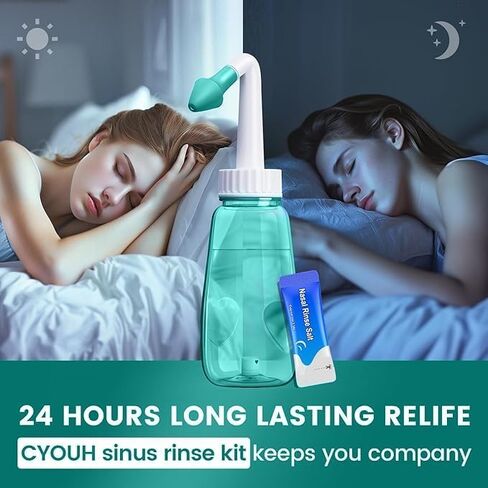 Neti Pot Sinus Rinse Bottle Nose Wash Cleaner Pressure Rinse Nasal Irrigation for Adult & Kid BPA Free 260 ML with 60 Nasal Wash Salt Packets and Sticker Thermometer(Blue) in Saudi Arabia