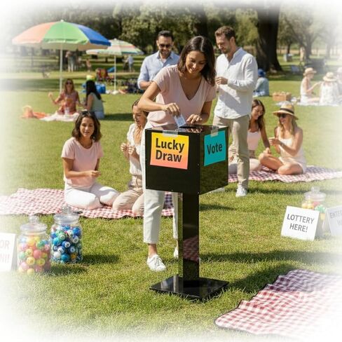 Acrylic Suggestion Box with Lock and Key for Office, Home, Event Donation Box with Stand for Charity Church Collection Offering/Raffle Box Ballot Box with Sign Holder Display Stand, Locking Casters in Kuwait