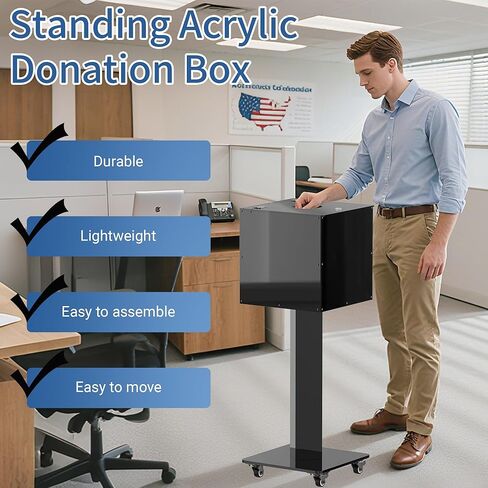 Acrylic Suggestion Box with Lock and Key for Office, Home, Event Donation Box with Stand for Charity Church Collection Offering/Raffle Box Ballot Box with Sign Holder Display Stand, Locking Casters in Kuwait