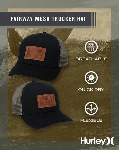 Hurley Men's Caps - Fairway Trucker Mesh Panel Baseball Cap Trucker Hat - Snap Back Hats for Men, Size One Size, Wheat in Saudi Arabia