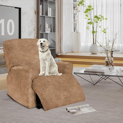 Recliner Covers, Stretch Reclining Chair Covers, Recliner Sofa Slipcovers Stripe Jacquard Recliner Couch Covers Furniture Protector Covers for Pet Kid Good Choice for All Seasons (Beige) in Saudi Arabia