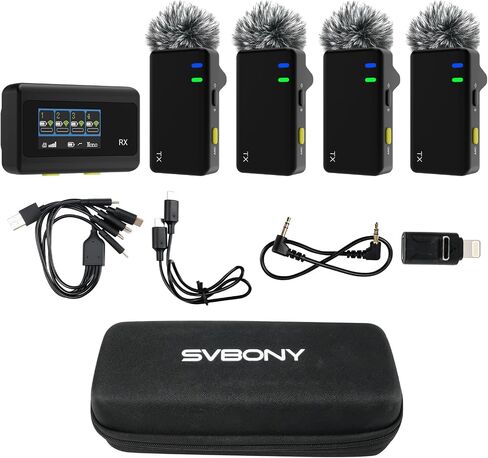 ميكروفون SVBONY SVMic D4 اللاسلكي Lavalier مع 4 أجهزة إرسال للآيفون، ميكروفون DSP الضوضاء طية صدر السترة، تسجيل 75 ديسيبل 48 كيلو هرتز / 24 بت، 656 قدمًا لمدونة الفيديو والمقابلات والبث المباشر in Saudi Arabia