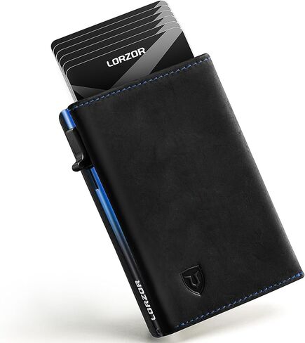 LORZOR Wallet for Men with Metal Card Holder, Pop Up Wallet, Finest Full Grain Leather Trifold Wallet, Smart, Minimalist, RFID Blocking, Front Pocket, ID Window, VintageBrown/Silver in Kuwait