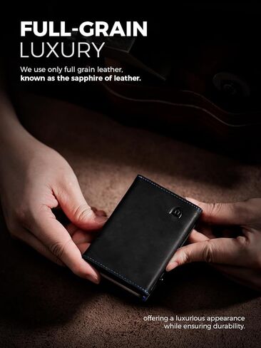 LORZOR Wallet for Men with Metal Card Holder, Pop Up Wallet, Finest Full Grain Leather Trifold Wallet, Smart, Minimalist, RFID Blocking, Front Pocket, ID Window, VintageBrown/Silver in Kuwait