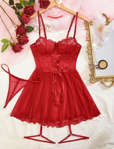 Avidlove Plus Size Lingerie for Women Sexy Lace Babydoll Mesh Chemise Boudoir Nighty with Garter Belt in Saudi Arabia