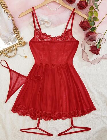 Avidlove Plus Size Lingerie for Women Sexy Lace Babydoll Mesh Chemise Boudoir Nighty with Garter Belt in Saudi Arabia