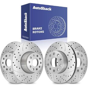 Autoshack Black Hat حفر دوارات الفرامل المحفورة ودوارات الفرامل الأمامية والخلفية للفرامل الخلفية لـ VW Jetta 2006-2008 Passat 2006-2010 GTI 2007-2008 EOS 2006-2009 Audi A3 Quattro PR44401-44281PR in Kuwait