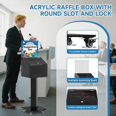 مربع اقتراح Garvin مع حامل ، صندوق التبرع القابل للقفل مع فتحة ، صندوق تصويت آمن مع عجلات لجمع التبرعات ، الأحداث الخيرية ، المدارس ، الكنائس والأماكن العامة ، 13.78 "x13.78" x13.78 " in Kuwait