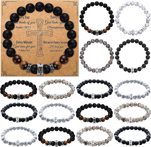 12 Sets Father's Day Gift Bulk Cross Beads Bracelet for Men Dad Husband Son Brother Boyfriend WWJD Jesus Crucifix String Bracelet Christian Religious Gift for Baptism Communion Birthday in Kuwait