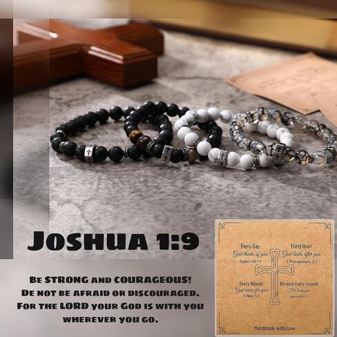 12 Sets Father's Day Gift Bulk Cross Beads Bracelet for Men Dad Husband Son Brother Boyfriend WWJD Jesus Crucifix String Bracelet Christian Religious Gift for Baptism Communion Birthday in Kuwait